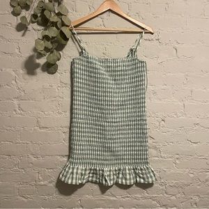NWOT Reformation Green Gingham Mini Dress